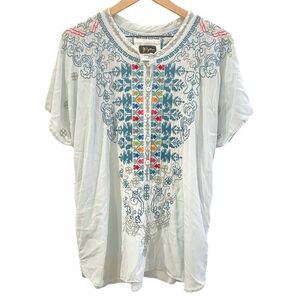 Biya Johnny Was Embroidered Silk Blouse XS Boho Chic Oversized Sheer Tunic Top